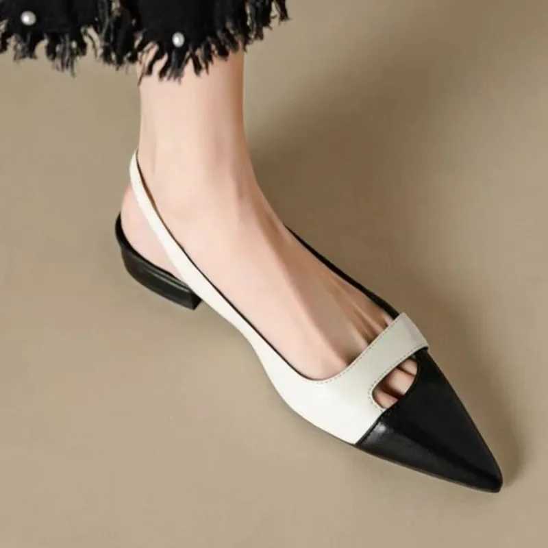 High Quality Summer New Fashionable Pointed Leather Face Color Block Light Mouth Womens Comfortable Sandals for External Wearing T241227