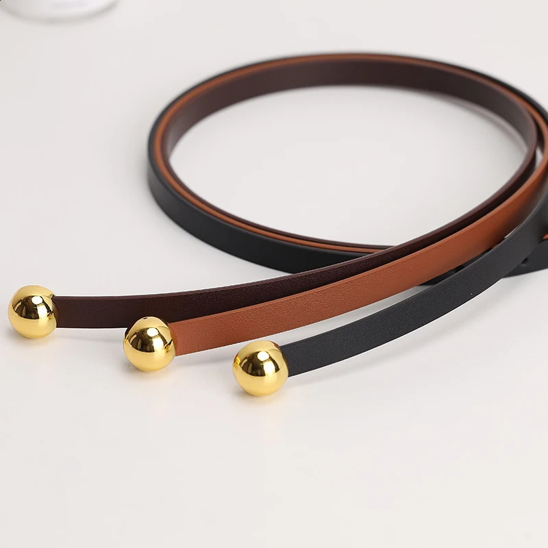 Genuine leather small belt womens head layer cow leather decorative belt womens thin narrow belt 1.2cm gold buckle dress belt 241226