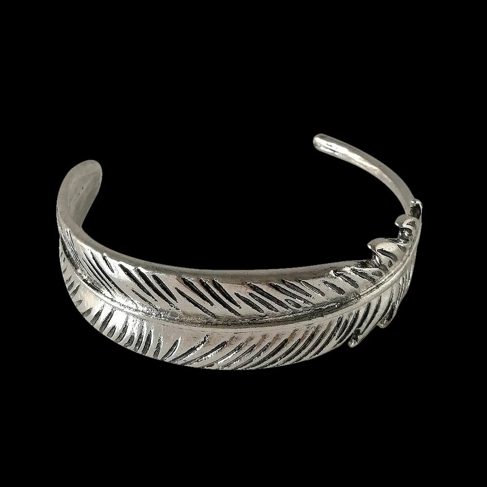 Vintage Alloy Feather Cuff Bracelets Brangle For Women Leaves Bangles Punk Bangle Jewelry 241227