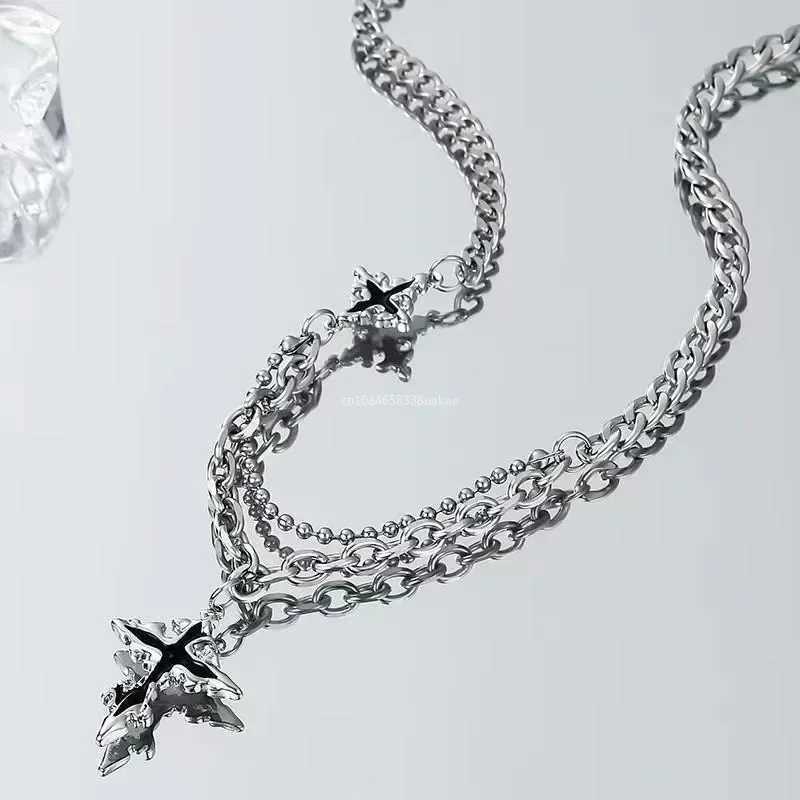 Y2K Grunge Hip Hop Halloween Jewelry Accories Punk Metal Back Cross Pendant Silver Color Chain Necklace for Women Men 1pcsXJ241227