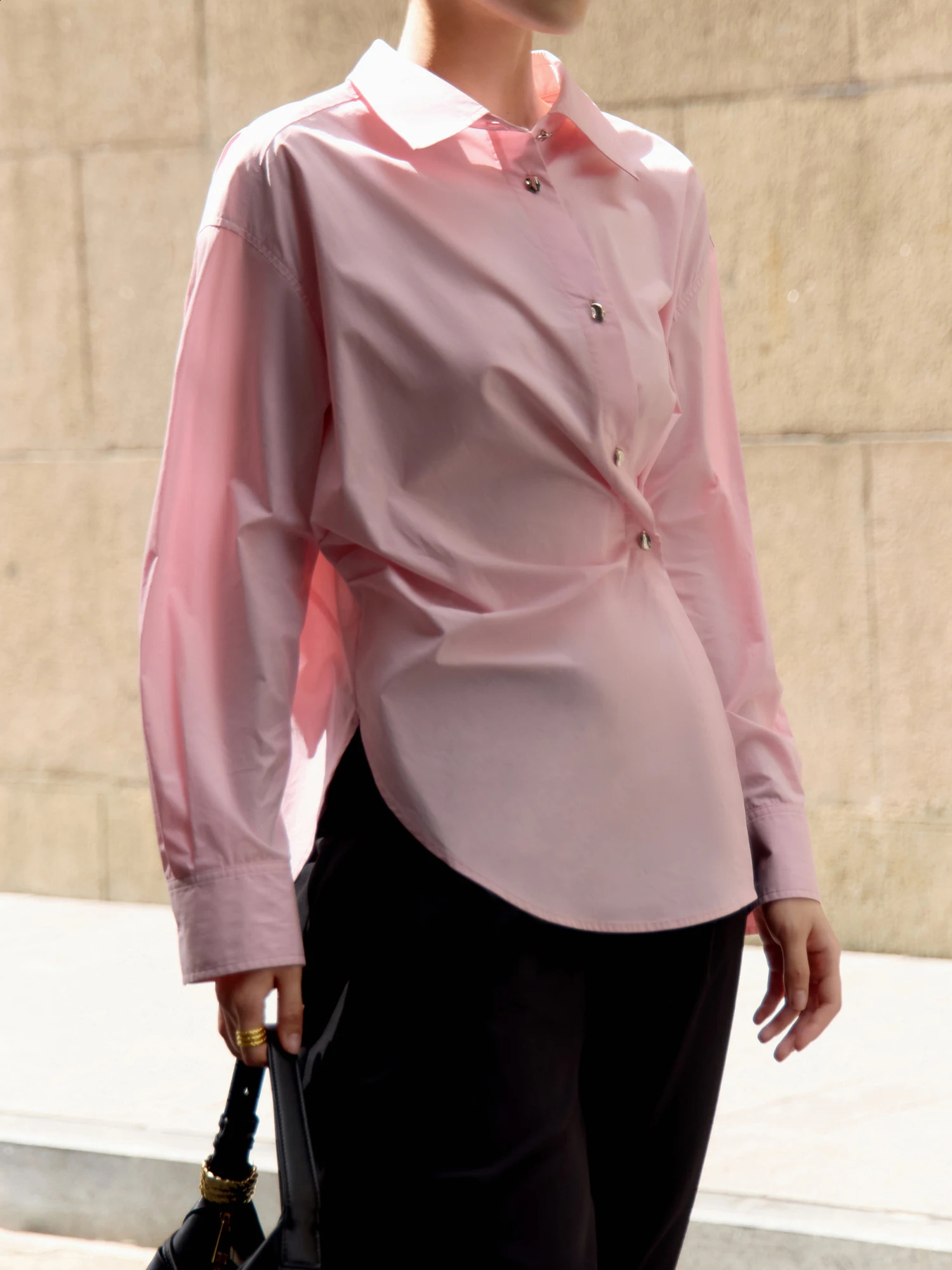 DUSHU Women Shirts Blue Long Sleeve Blouse Top 100% Cotton Shirt For Female Autumn Pink Tops 24DS83273 241218
