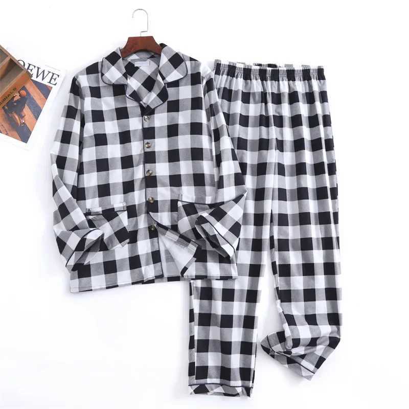 Autumn and Winter Mens Newest Cotton Flannel Brushed Trouser Suit Plaid Design Clothes with Button Pajama Set Homewear Men SuitXJ241227