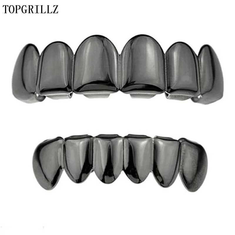 TOPGRILLZ Gold Plated Silver Plated HIP HOP Teeth Grill Top and Bootom Groll Set Sile Vampire Teeth Best Christmas Gift W241227