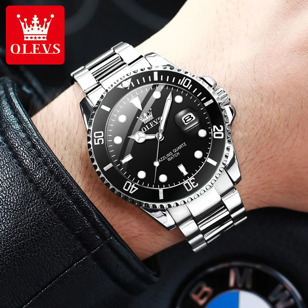 OLEVS Mens Watch Top One-Way Rotating Outer Ring Quartz Watch for Men Auto Date Waterproof Wrist Watches 241227