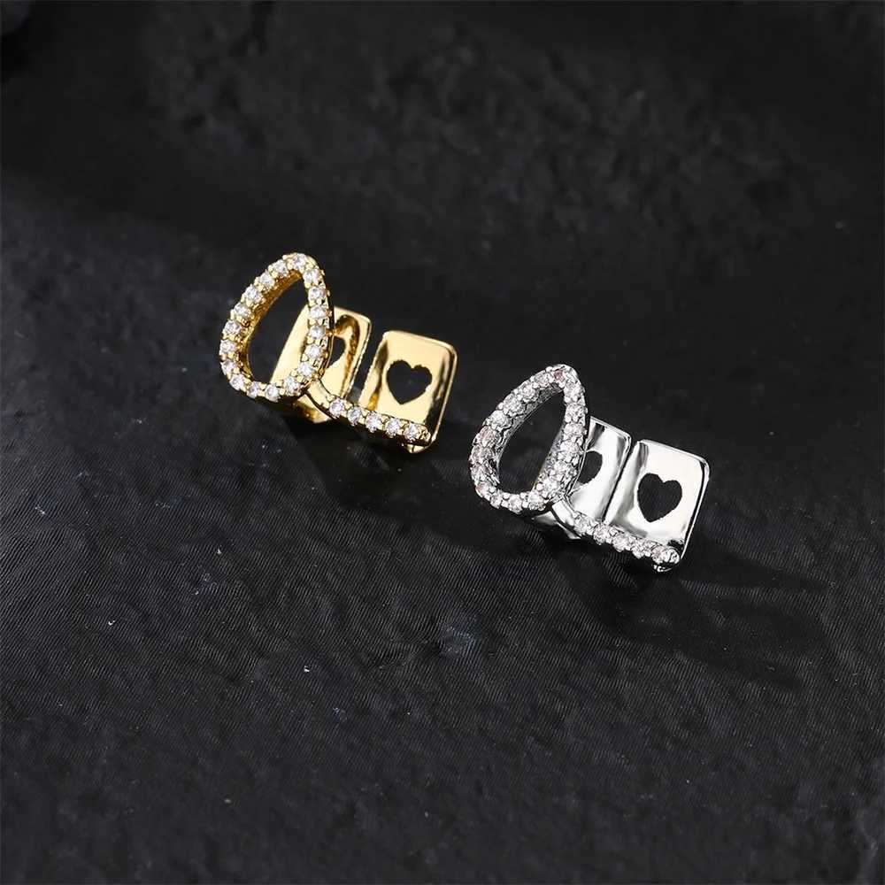 1 pcs Hip Hop Fashion Bling Single/Double Teeth Grillz For Men Rock d Out Zircon Paved Hollow Water Drop She Mouth Grillz W241227