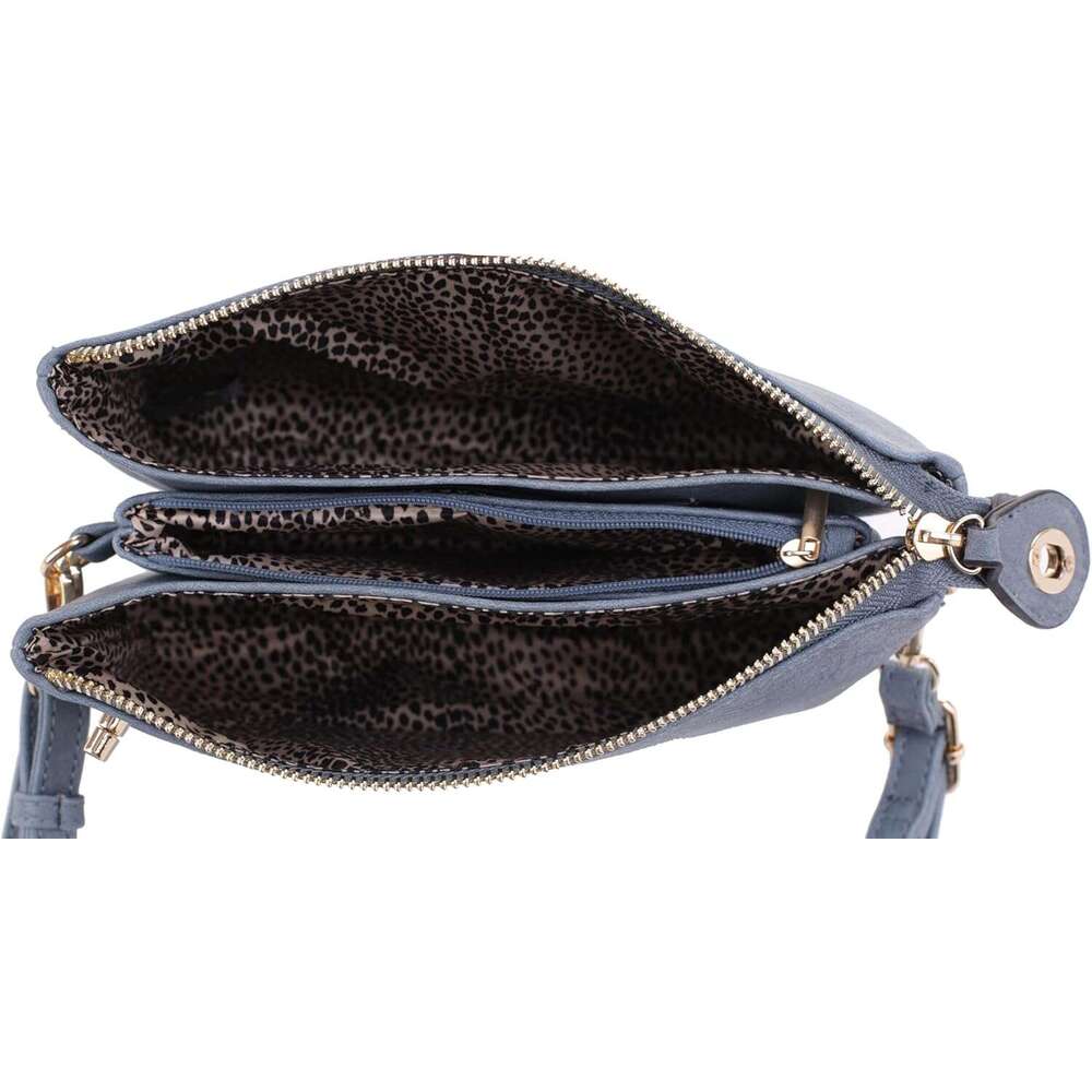Women's Turn Lock Closure Wristlet Clutch and Crossbody, Multiple Compartment