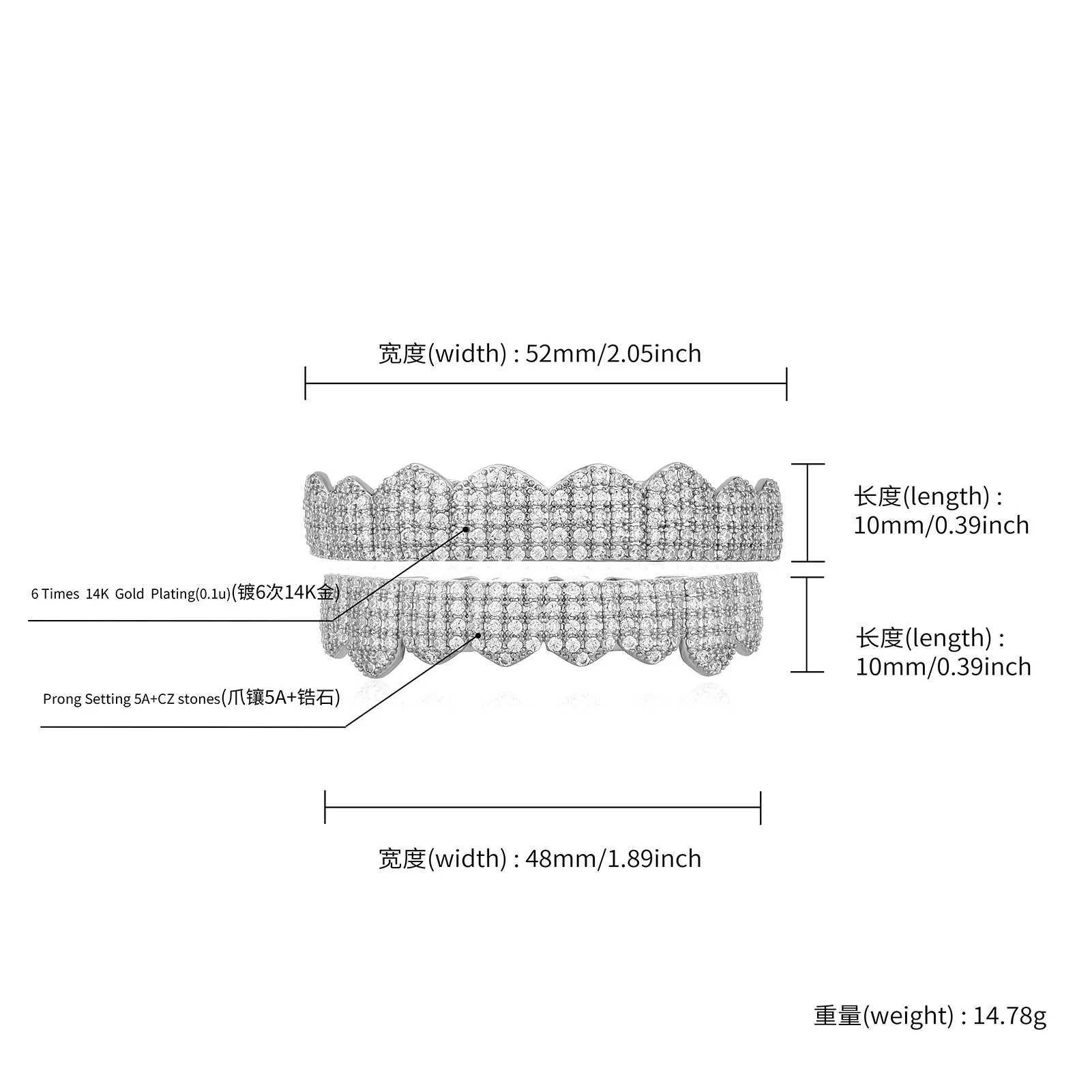 JINAO NEW 2024 Full d Out 8Teeth HIP HOP Square Fangs Grillz High Quty Charm AAA+ CZ Men and Woman Jewelry For Gift W241227