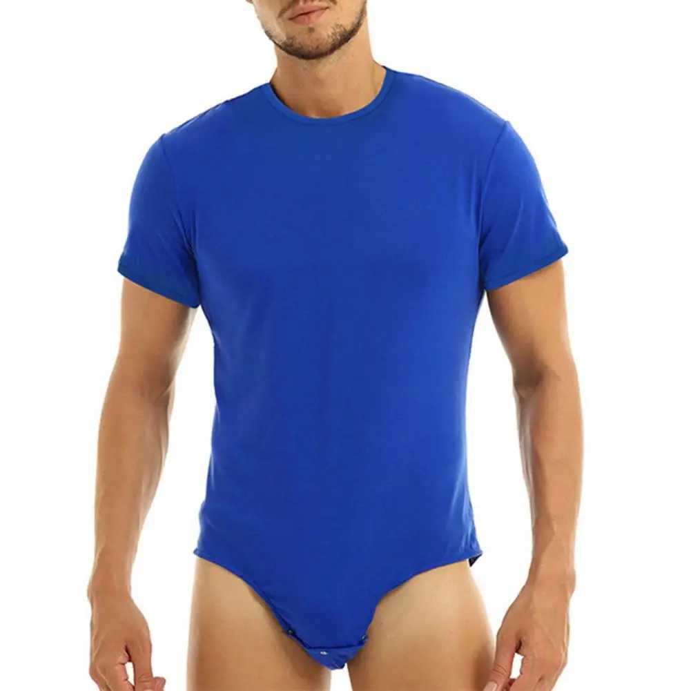 Men Adults Bodysuit Press Crotch Undershirts Short Sleeve Men Romper Pajamas Solid Color Bodysuit Pajamas Sleeping SupplyXJ241227