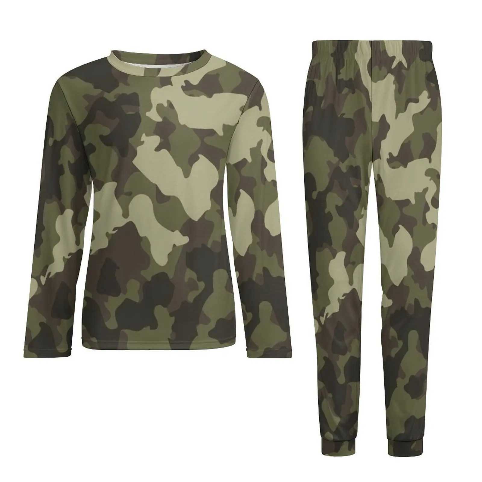 Army Camo Pajamas Spring Cool Camouflage Aesthetic Nightwear Men Two Piece Design Long Sleeves Cool Oversize Pajama SetsXJ241227