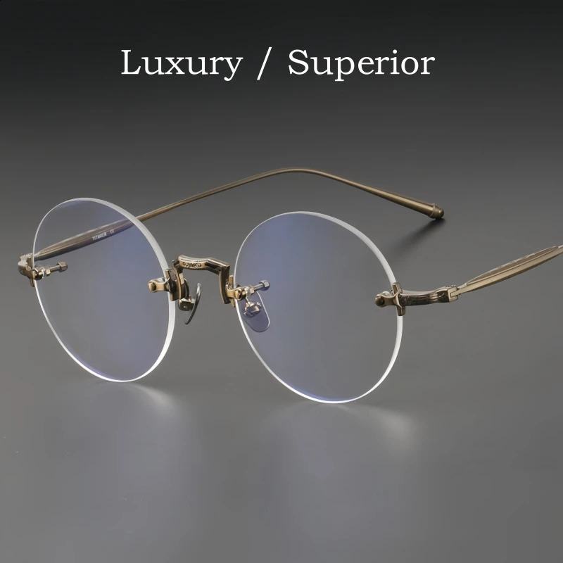 YIMARUILI Ultralight Rimless Glasses Men Retro Round Optical Prescription Simple Womens Eyeglasses Frame 241227