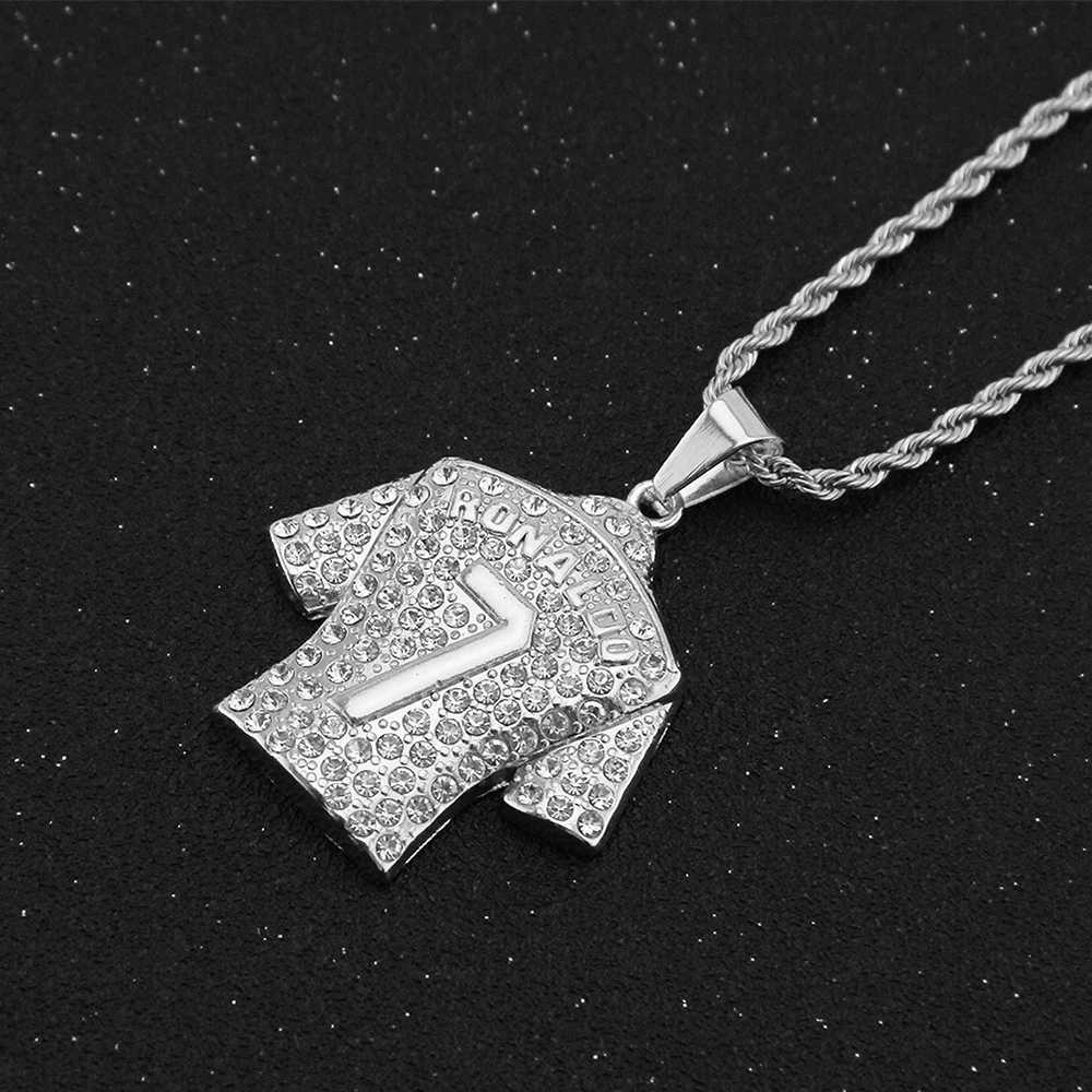 Hip Hop Mens Necklace Football 7 Pendant With Stainl Steel Chain and d Out Bling Rhinestones Necklace Sports Jewelry GiftXJ241227