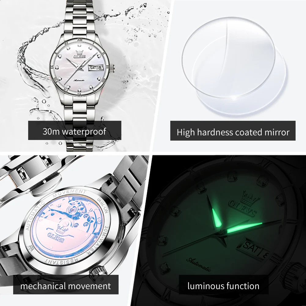 OLEVS 7030 Automatic Watch for Women Diamond Scale Waterproof Calendar Mechanical Woman Original Ladies Wristwatch 241225