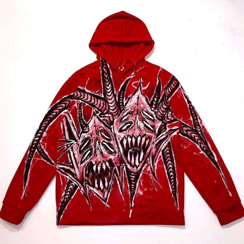 Gothic Harajuku style hooded with spider print for both men women, loose and dark street sports sweatshirt
