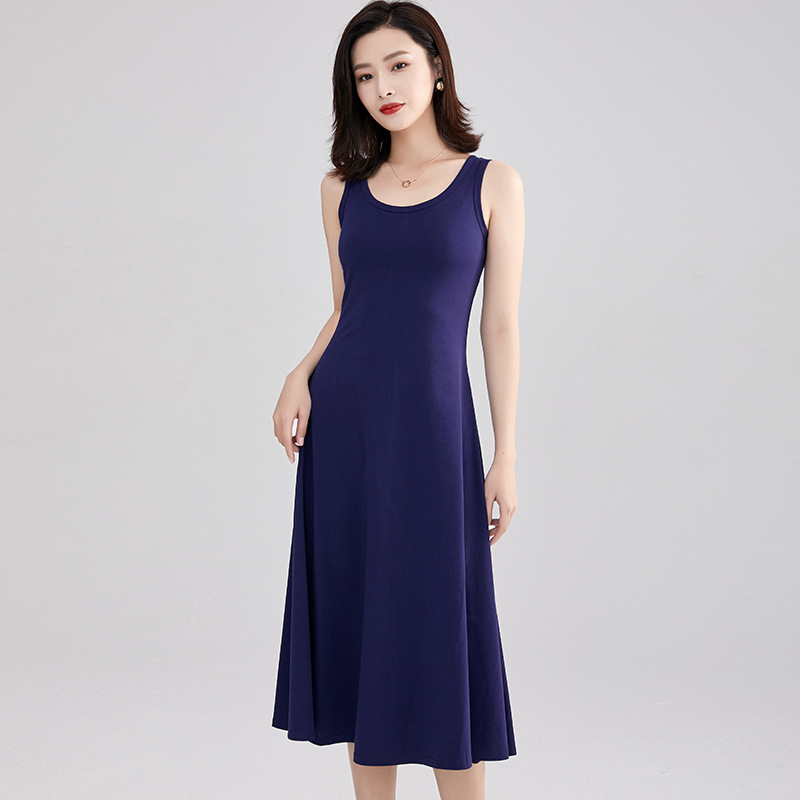 X11281 dress suspender skirt Korean version tall vest fashion sleeveless round neck slim mid-length skirt