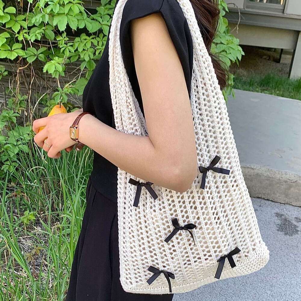 Lazy Wind Women's New Cute Bow Knitted Large Capacity Single Shoulder Underarm Bag