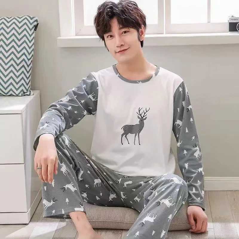 2 Piece Spring And Autumn Mens Pajamas Homewear Sets Long Sleeve Long Pants Homewear Mens Autumn And Winter Pajama SetsXJ241227