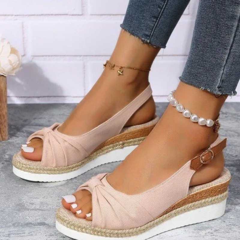 High Quality Women Fashion Sandals Open Toe Casual Wedge Platform Shoe Soft Sole Light Work Shoes Large Size Flat Comfortable Beach Shoe T241227