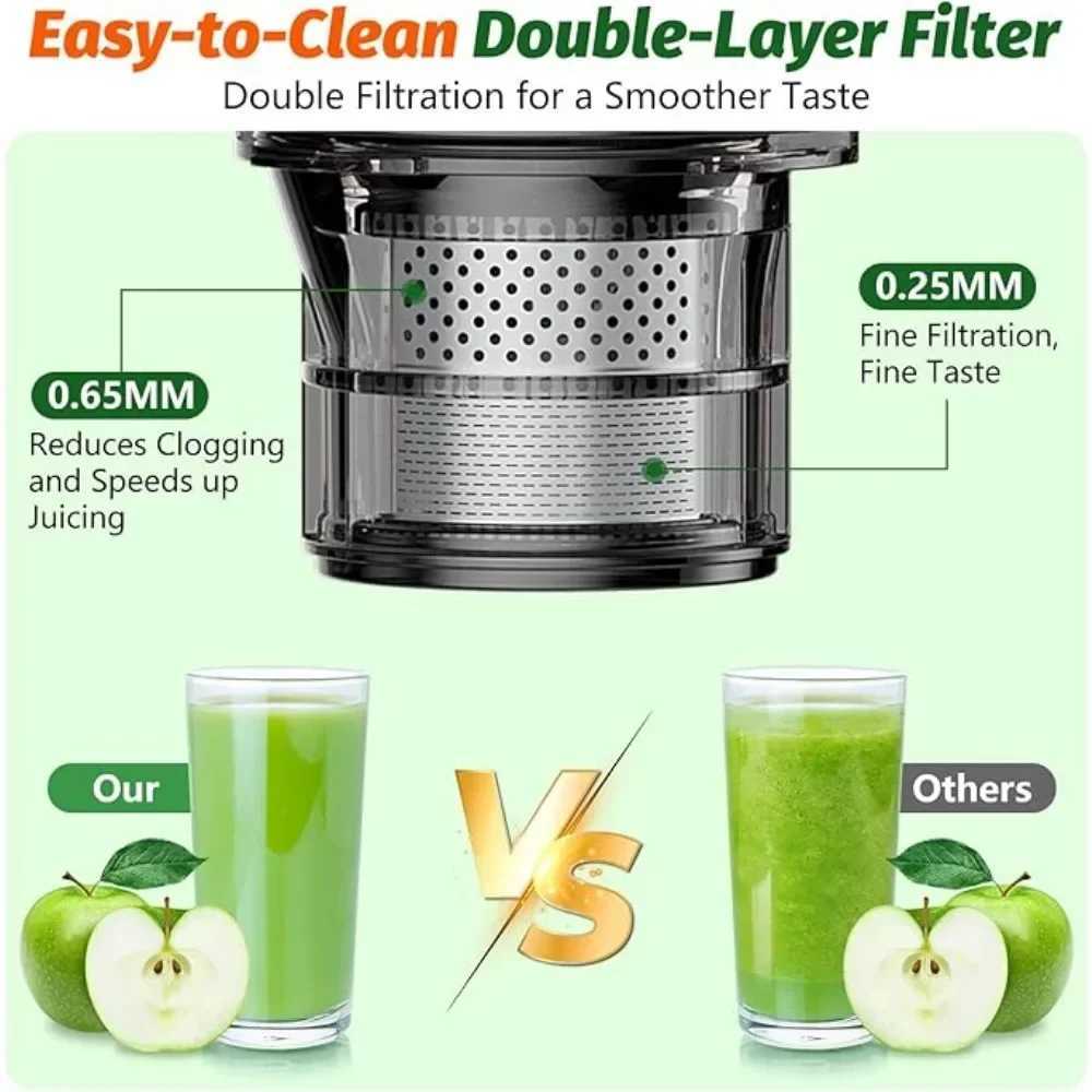 Cold Press Juicer with Blade-less Slow Masticating Juicer Machines 5.3 350W Juice Extractor Machine Easy To Clean JuicerXJ241227