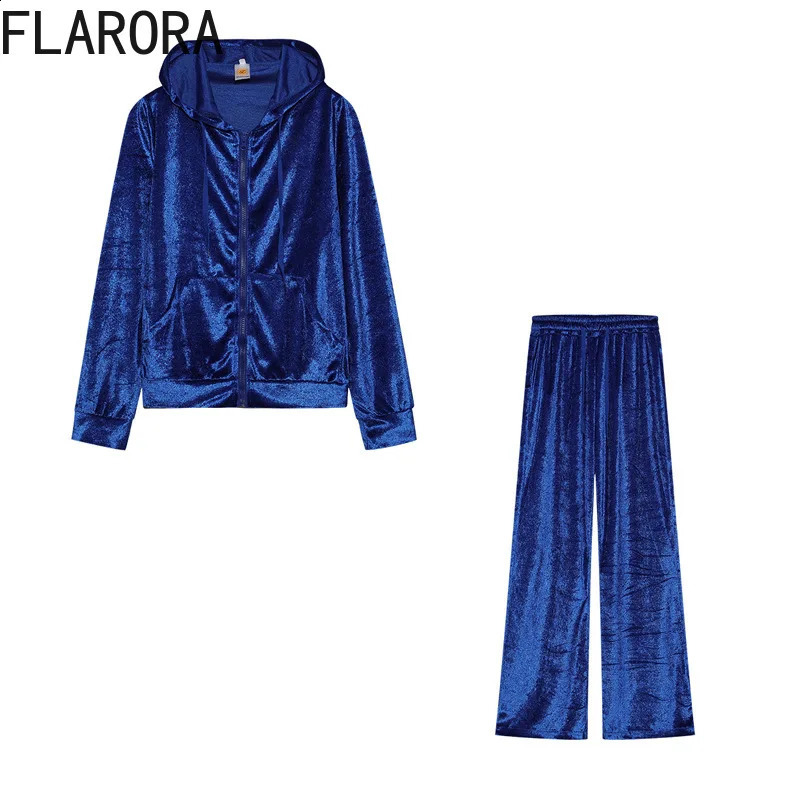 FLARORA Fashion Y2k Diamond Two Piece Sets Woman Long Sleeve Zipper Hoodie Jacket Coats And Pants Suits Casual Street Tracksuits 241224