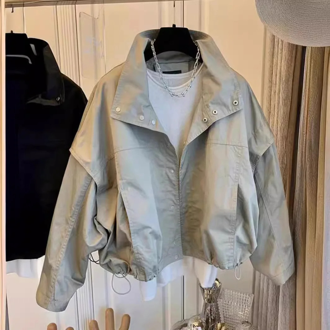Korean Short Windbreaker Coat Womens Spring Autumn Elegant Casual Loose Long Sleeve Solid Jacket Women Tops 241226