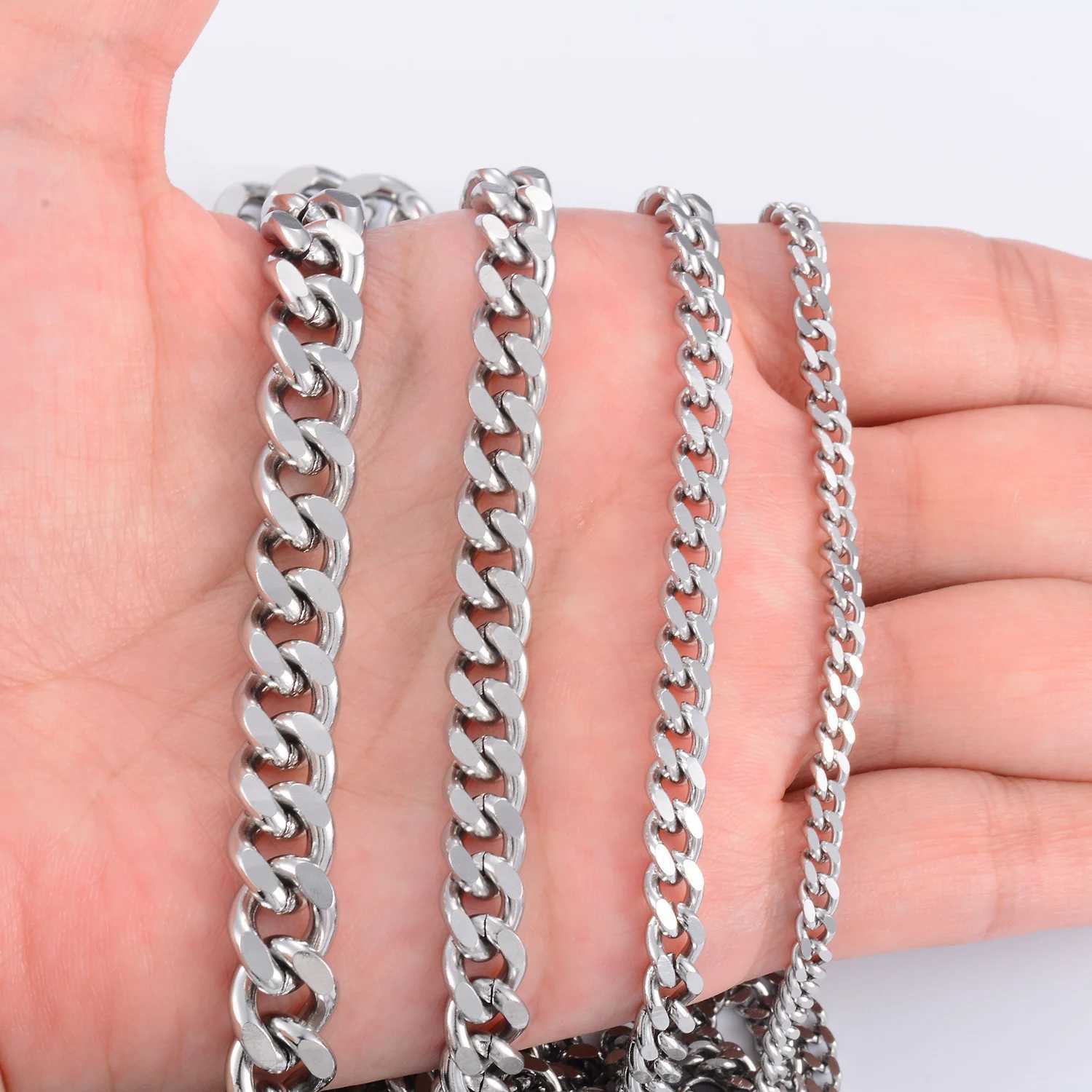 Yadreva 3-9MM Men Stainl Steel Cuban Link Chain Classic Silver Color Necklace Rock and Roll Choker Solid Metal JewelryXJ241227