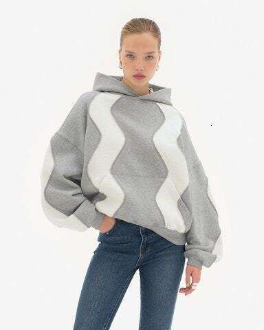 Autumn and winter new hoodie collar contrasting color loose Y2K street unisex long sleeved top