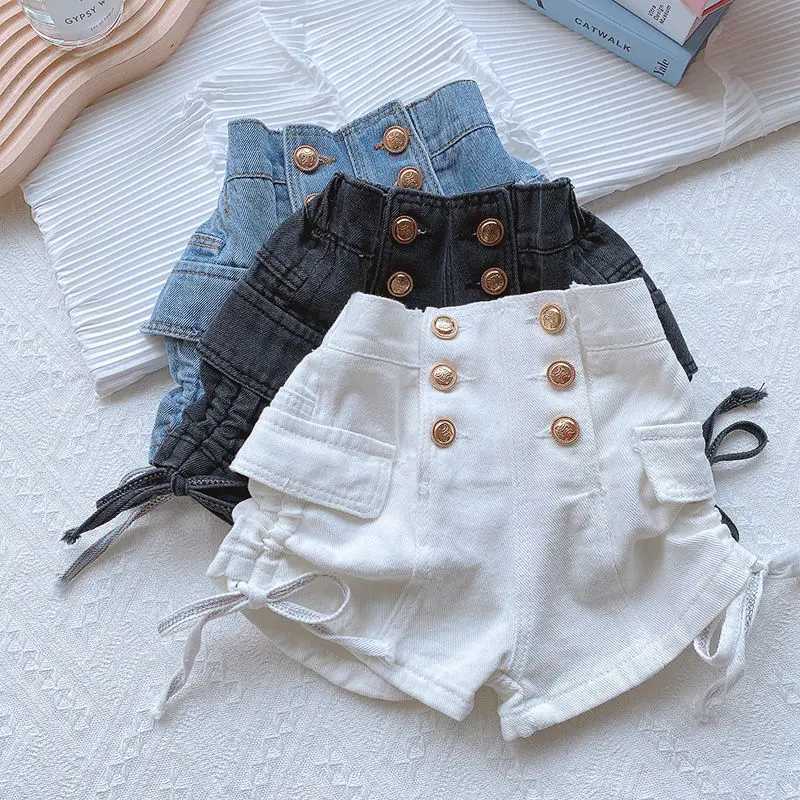 2024 Summer Girls Fashion Jeans Shorts with Buttons Baby Kids Children Casual Denim Hot Shorts W241227