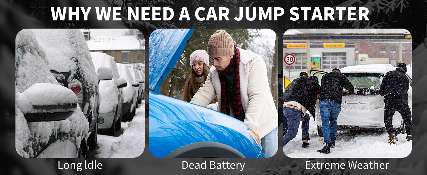 Multifunctional Car Jump Starter, 10.0L & 8.0L Engine Size, 4000A Max Current, Fast Rechargeable, Clear LED Indicator