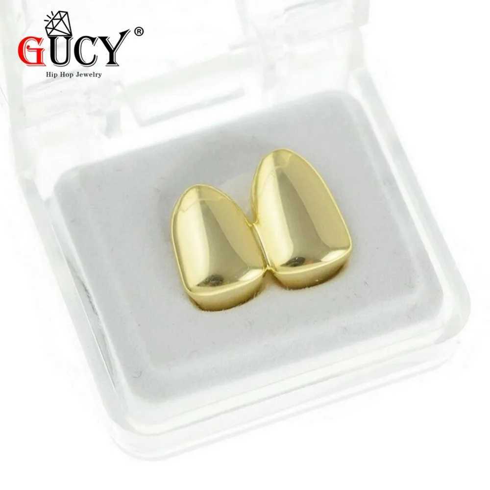 GUCY Double Cs Gold Galvanized Teeth Grillz Canine Regular Double Teeth Right Top Single Cs Grill Halloween Gift W241227