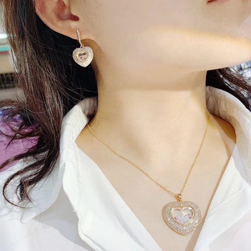 Trendy Lover Heart Wedding Necklace Earrings For Women Full Cubic Zirconia Bridal Jewelry Sets pendientes mujer moda E7664 241226