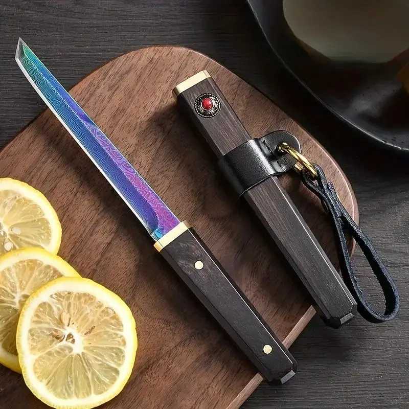 1 piece Damascus steel Tanto knife - mini Katana fixed blade for fruit slicing opening letters and displaying collections Y241227
