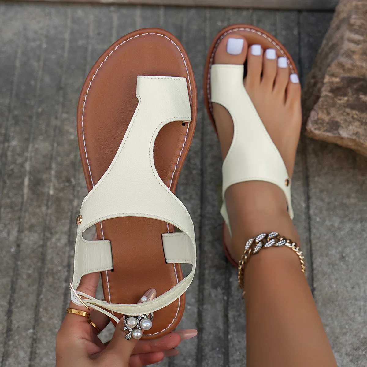 High Quality Women Minimalist Thong Sandals PU Leather Open Toe Ladies Beach Shoes Lightweight Ladies Shoes New Thong Womens Sandals T241227