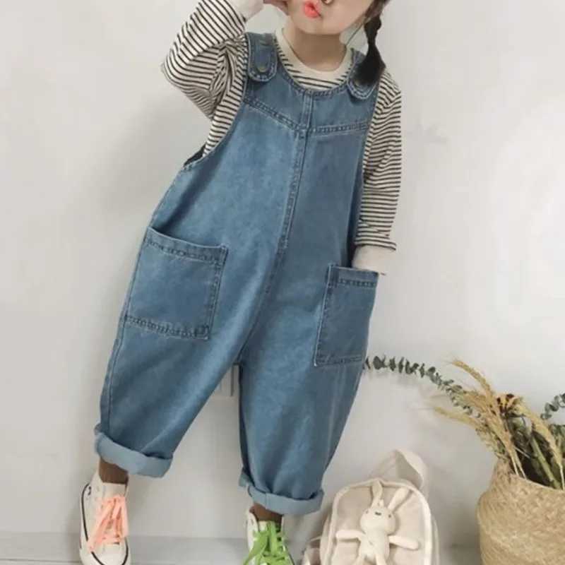 Spring and summer new Kaii cute Jean Kids Over Korean loose casual fashion Y2K childrens clothing jumpsuit W241227