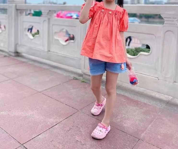 Girls Denim Shorts Summer Cartoon Fashion Cute Shorts Floral Lace All-match Childrens Pants Girls Denim Shorts Teenagers W241227