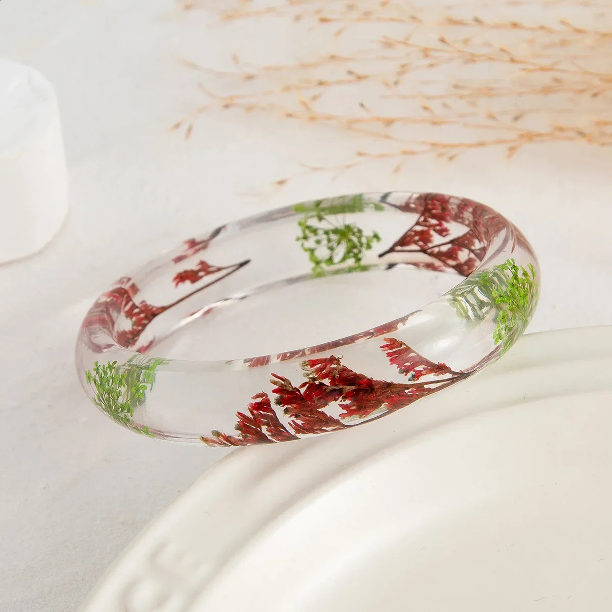 Exaggerated Ins Style Flower Transparent 15MM Round Bangle Bracelet Fashionable Acrylic Color Dried Flower Daisy Bracelet Girls 241227