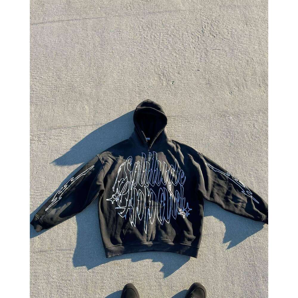 Autumn Winter High Street Pattern Printed Y2K Hoodie Elastic Waist Wide Leg Pants Trendy Men's and Women's Set Batch