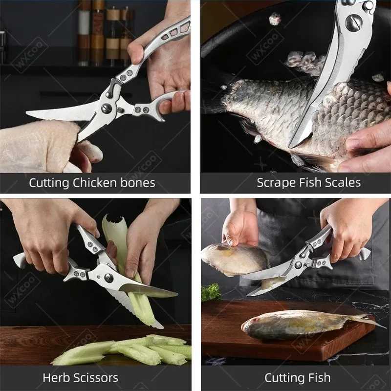 WXCOO Wooden Kitchen Knives Professional Chefs Knife Stainless Steel Forged Boning Knife Fruit Paring BBQ Meat Cleaver Scissors Y241227
