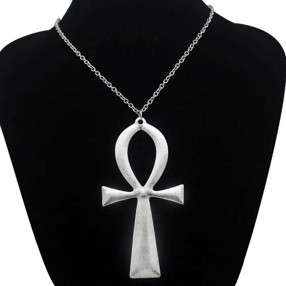 10x5cm Vintage Egyptian Life Big Ankh Cross Pendant Long Chain Necklace Fashion Jewelry Men and Women Accories DropshippingXJ241227
