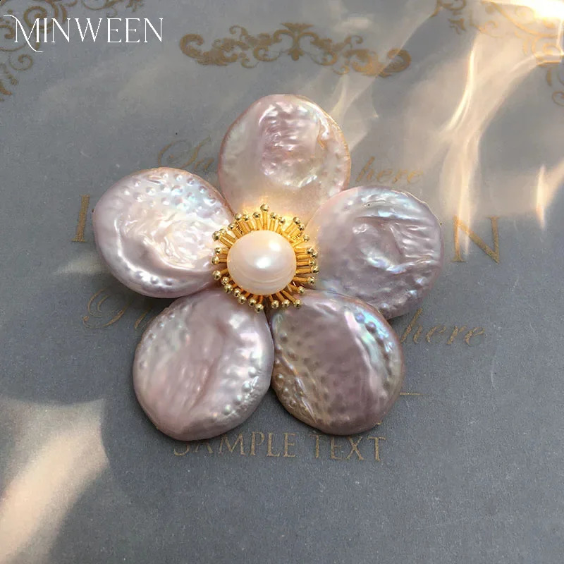 Minween Vintage Natural Baroque Pearl Brooches For Women Big Flower Brooch Jewelry Gifts 241227