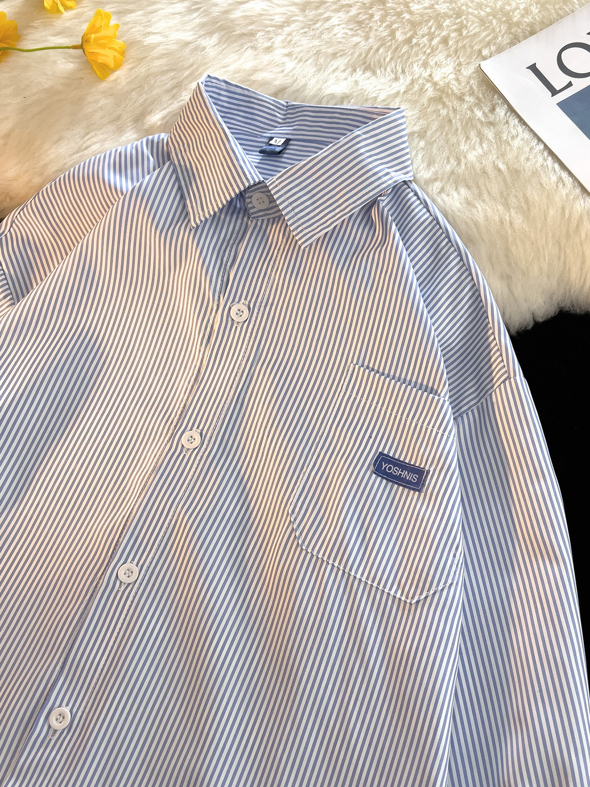 H203 Men's casual business long sleeve shirt cotton loose solid color loose