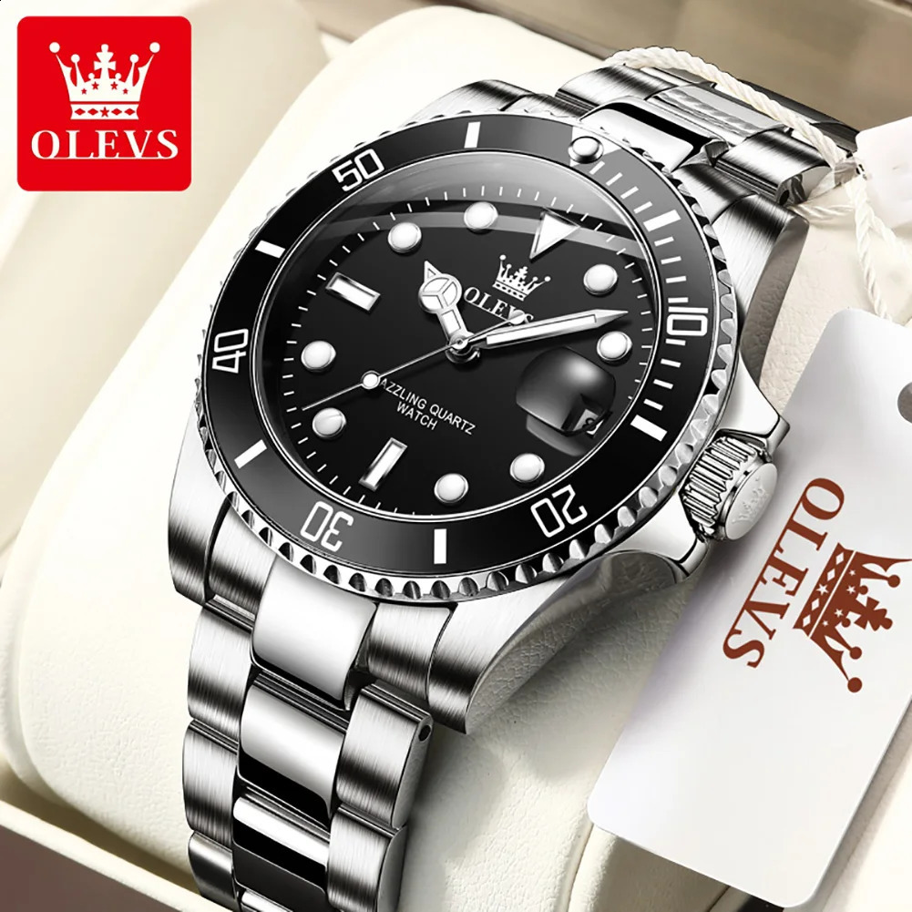 OLEVS Mens Watch Top One-Way Rotating Outer Ring Quartz Watch for Men Auto Date Waterproof Wrist Watches 241227