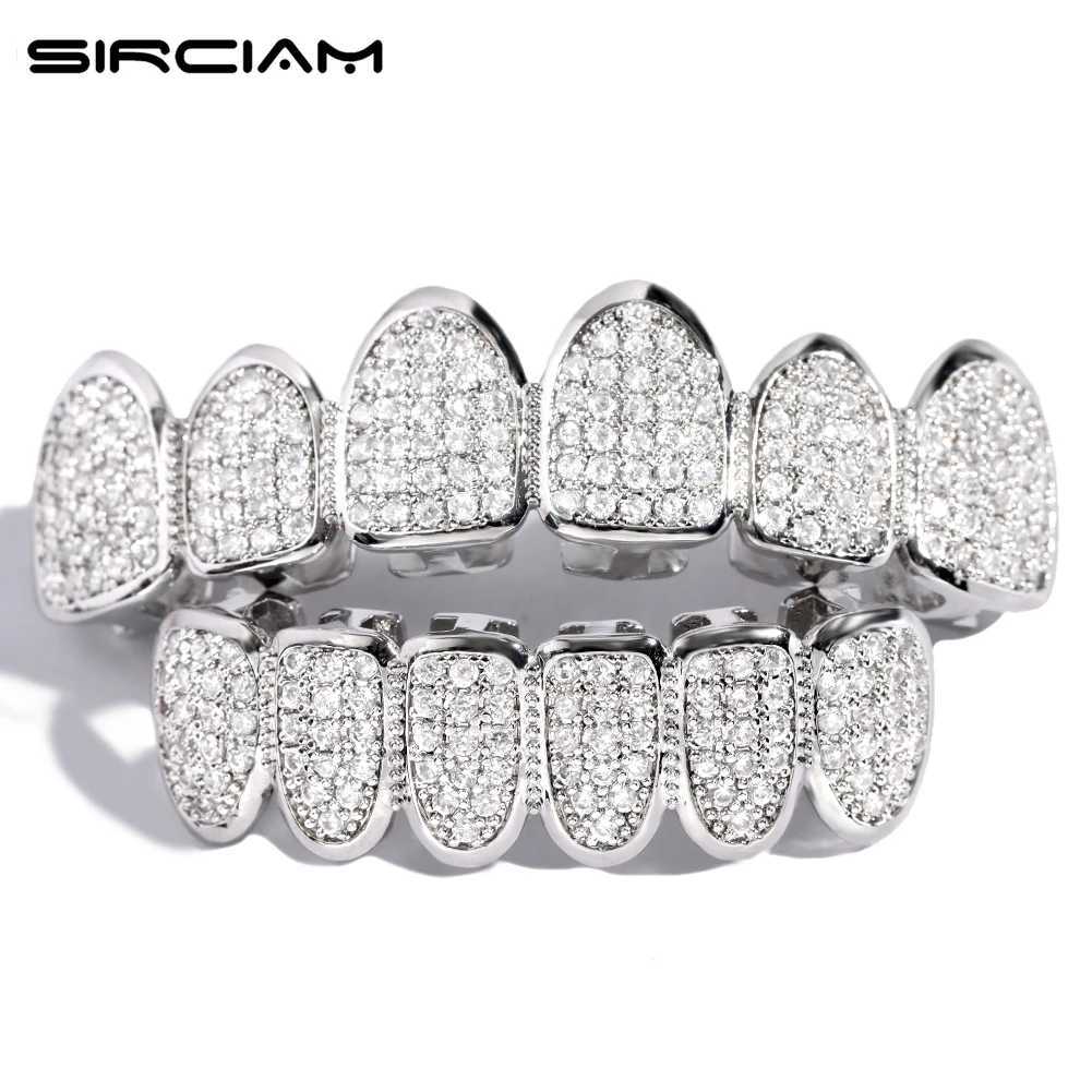 Silver Plated d Out Micro Pave Teeth Grillz For Men Top Bottom AAA Cubic Zirconia Grills Set Man Women Dental Jewelry Gifts W241227