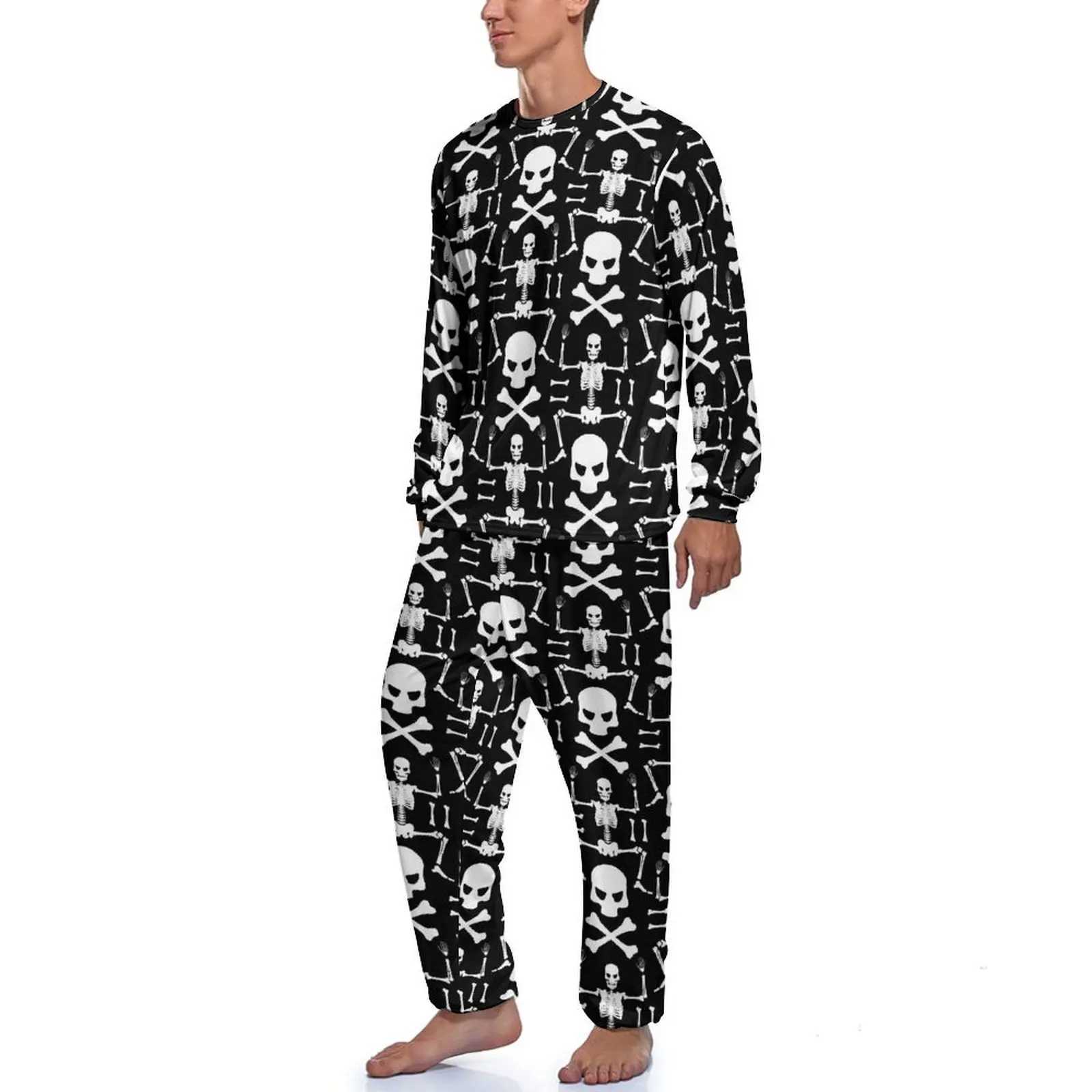 Skeleton Pajamas Autumn 2 Pieces Bone Skulls Cool Pajama Sets Mens Long Sleeve Leisure Pattern NightwearXJ241227