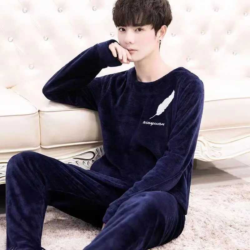 Mens Pajamas Fall and Winter Coral Fleece Thickened Padded Plus Size Cartoon Teen Flannel Home Wear Winter Sleepwear HomewearXJ241227