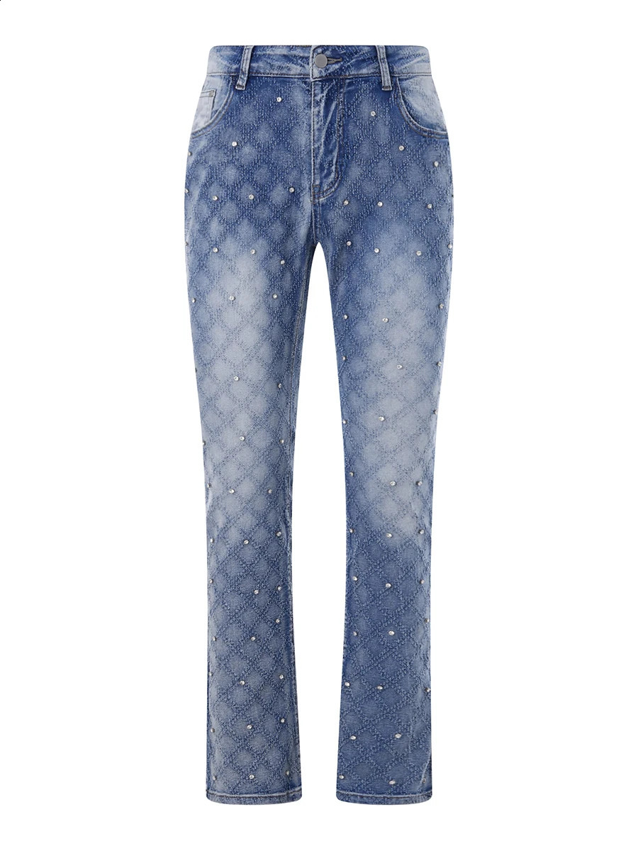 Fashion Mens Spring Summer Skinny Jeans Rhinestone Streetwear Denim Pants with Pockets 241225