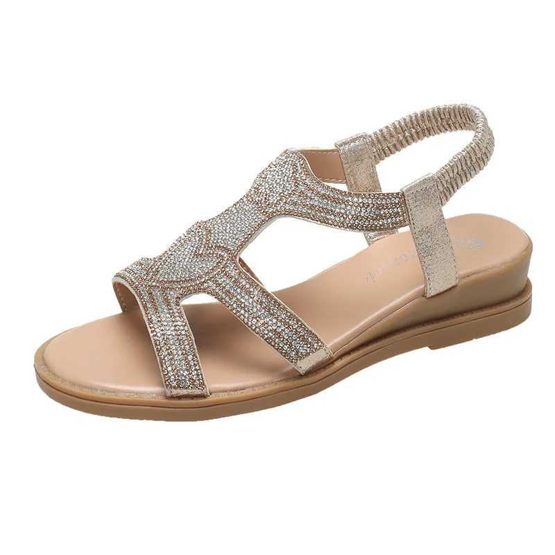 High Quality Fashion Womens Sandals Comfortable Women Shoes Rhinestones Wedge Sandals Summer New Roman Sandals Slip on Zapatos De Mujer T241227