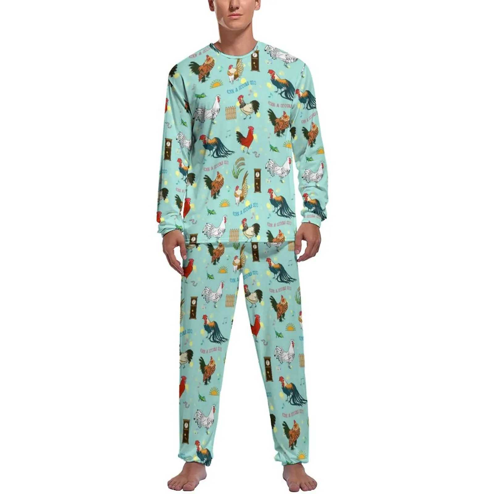 Pretty Cartoon Chicken Pajamas Autumn Cute Roosters Leisure Nightwear Man 2 Pieces Design Long-Sleeve Cute Pajama SetsXJ241227