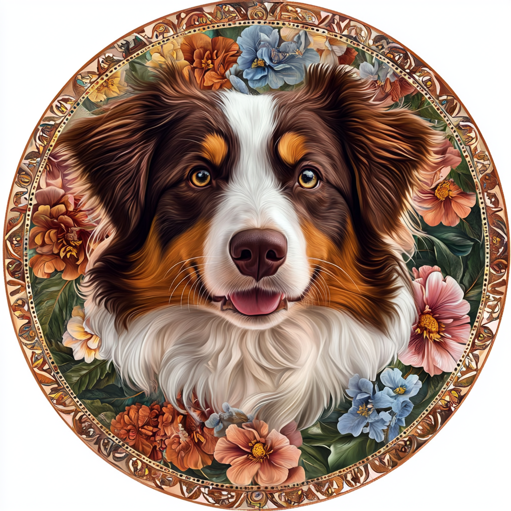 Customized Australian Shepherd Pet Ornaments - Circular Aluminum Decorative Paintings, Unique Souvenir Tombstones for Pets