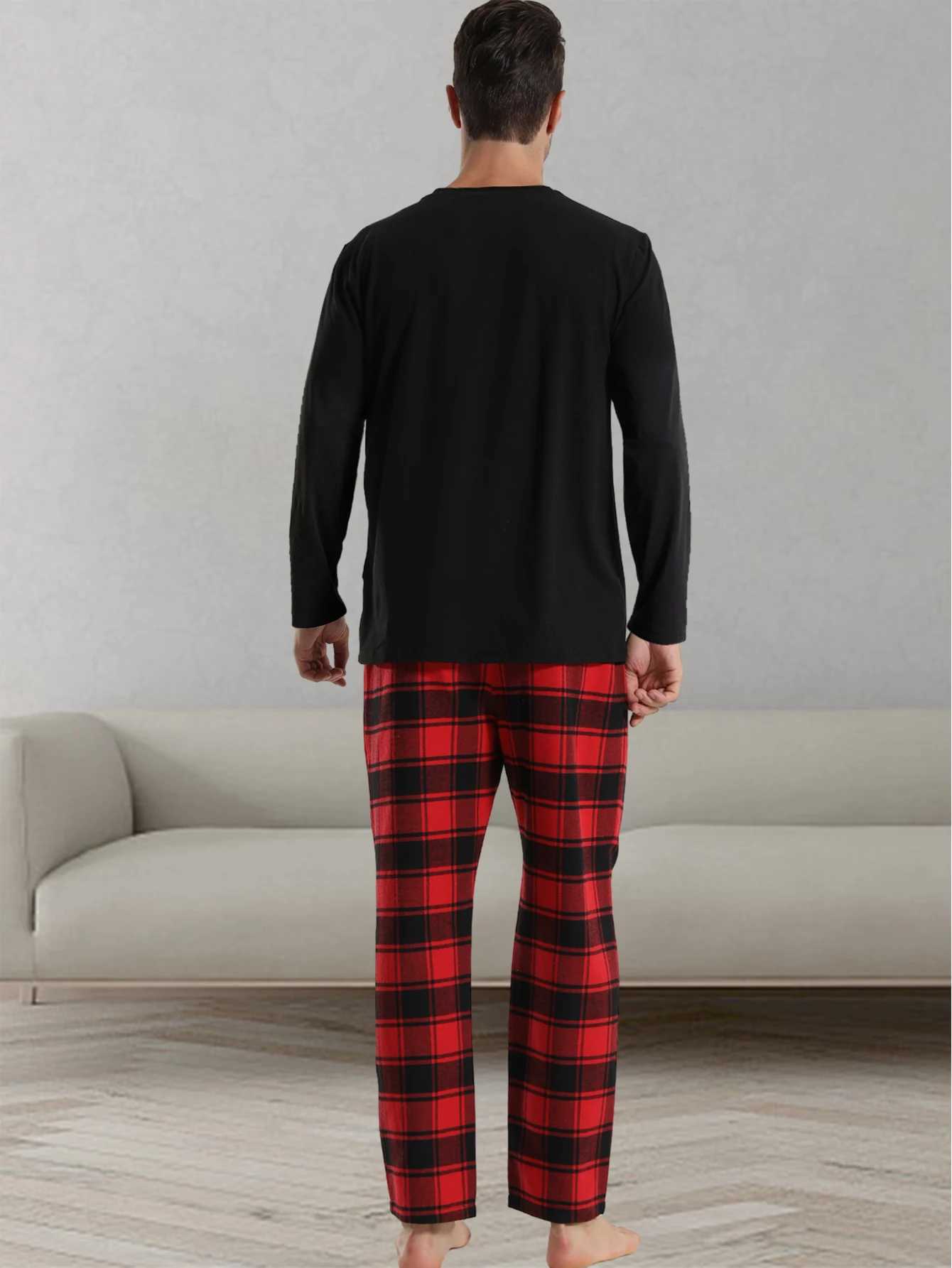 MenS Plaid Pajamas Set Autumn Wintercomfortable Flannel Long-Sleeved Top And Trousers Set Of Homewear Pajamas SetXJ241227