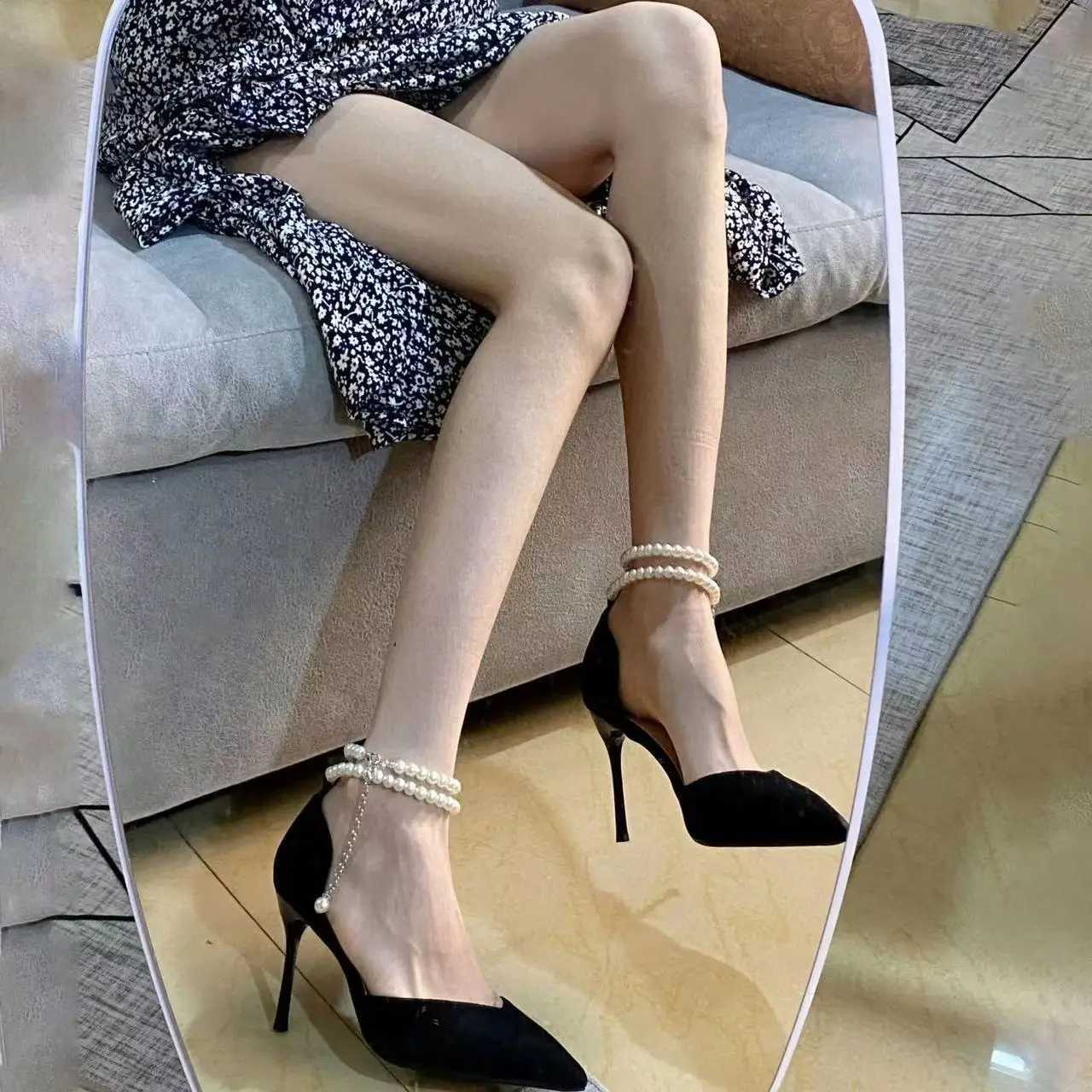 2024 Summer New Bridesmaid Pearl Bow Black Thin Heel High Heel Shoes Elegant High Heel Pointed Wens Single Shoes wen shoes Z241227